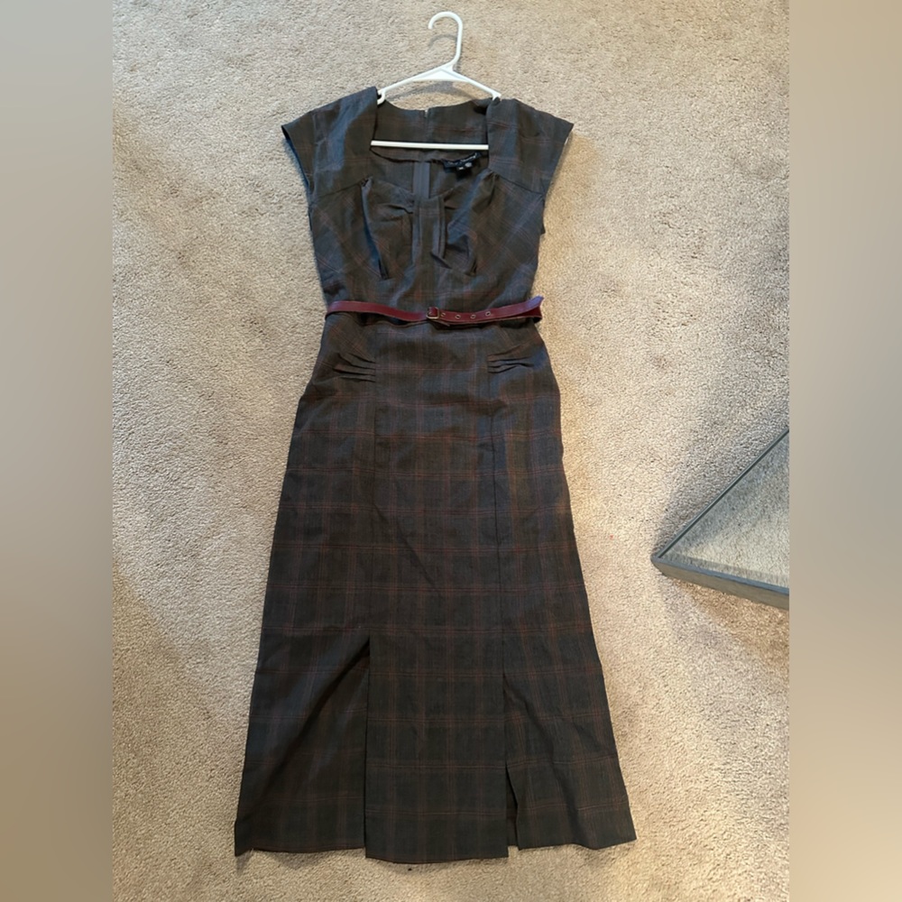 Long Dress- Gray/ w/ red plaid lines